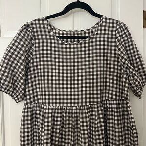Gingham Babydoll Dress in Brown & White